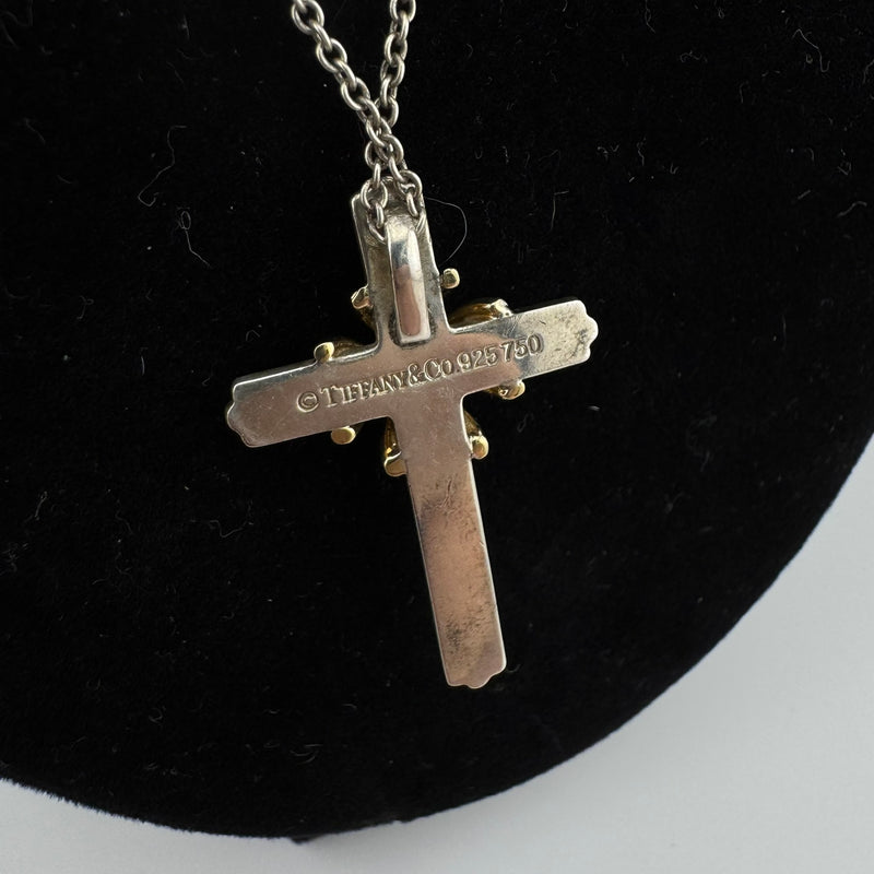 Tiffany & Co Signature Cross Necklace 925 Silver & 18K Gold