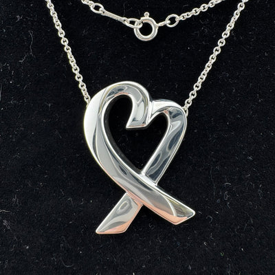 Tiffany & Co Paloma Picasso Loving Heart 925 Sterling Silver Pendant Necklace LG