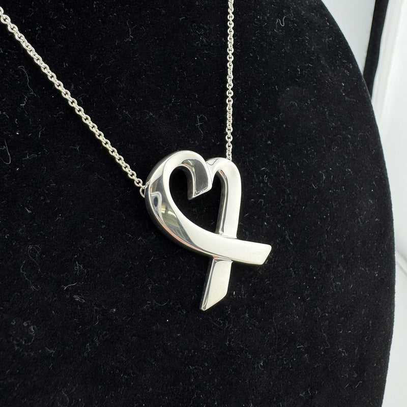 Tiffany & Co Paloma Picasso Loving Heart 925 Sterling Silver Pendant Necklace LG
