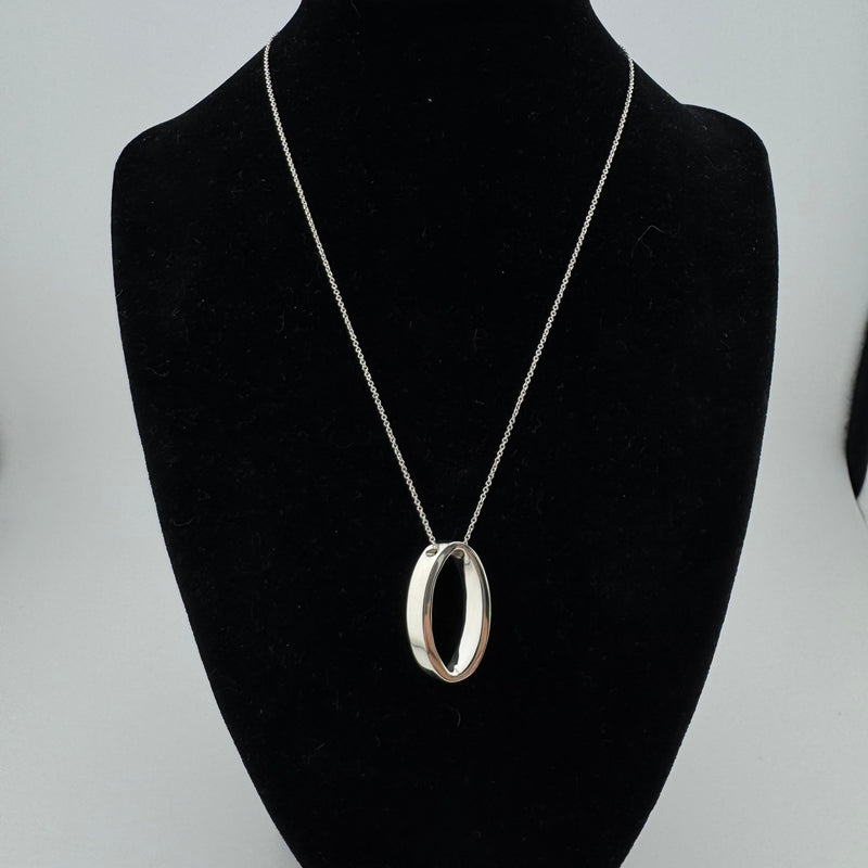 Tiffany & Co Geometric Oval 925 Sterling Silver Pendant Necklace