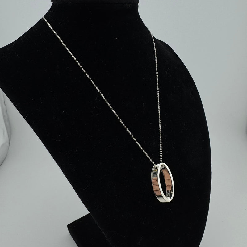 Tiffany & Co Geometric Oval 925 Sterling Silver Pendant Necklace