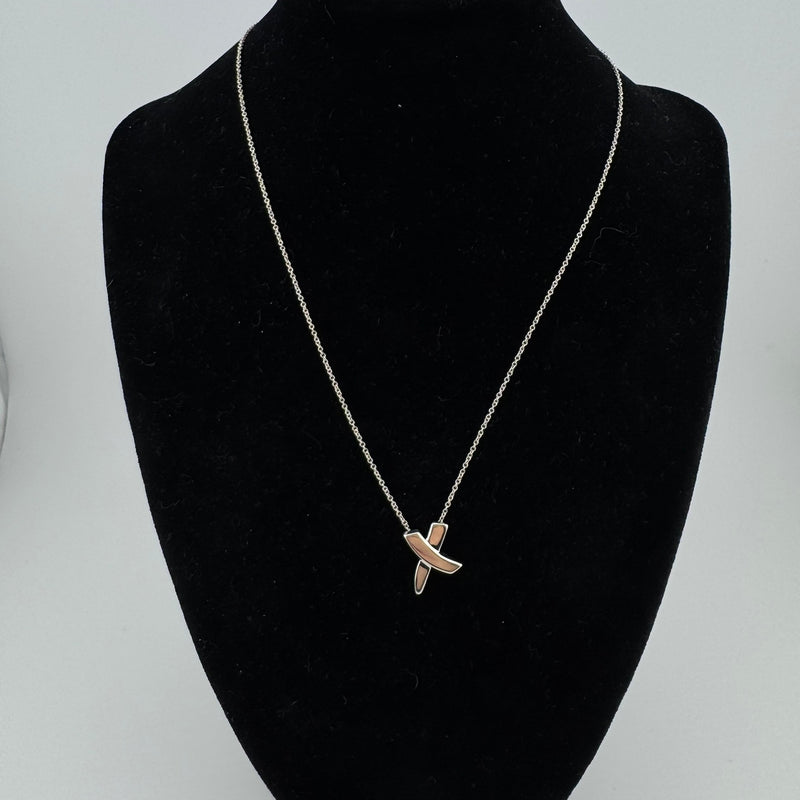 Tiffany & Co Paloma Picasso Kiss Cross 925 Sterling Silver Pendant Necklace