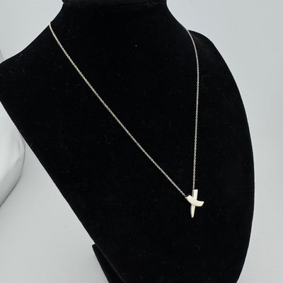 Tiffany & Co Paloma Picasso Kiss Cross 925 Sterling Silver Pendant Necklace