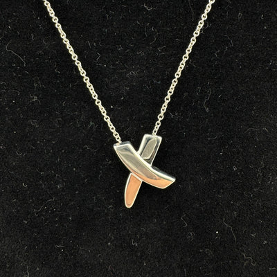 Tiffany & Co Paloma Picasso Kiss Cross 925 Sterling Silver Pendant Necklace