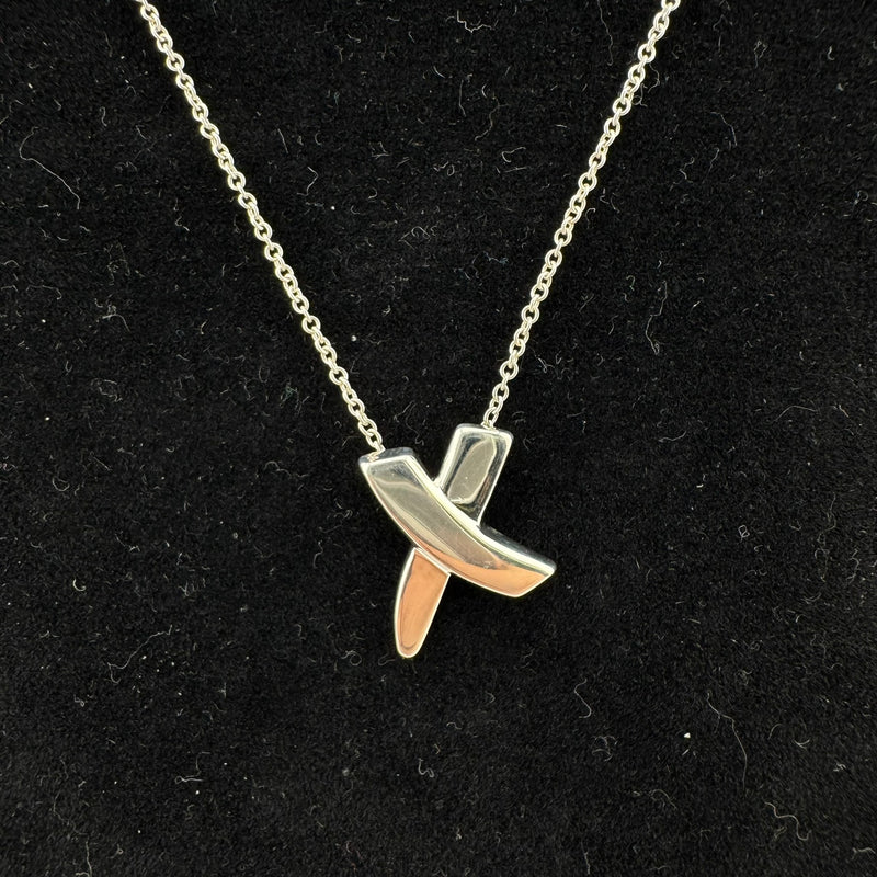 Tiffany & Co Paloma Picasso Kiss Cross 925 Sterling Silver Pendant Necklace