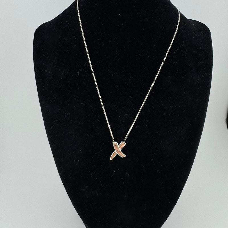 Tiffany & Co Paloma Picasso Kiss Cross 925 Sterling Silver Pendant Necklace