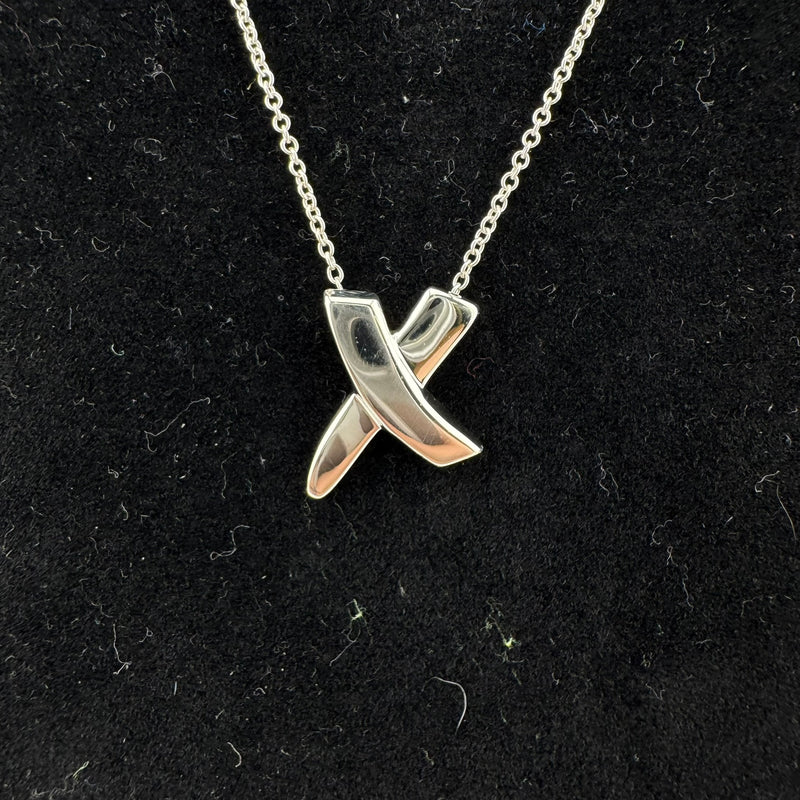 Tiffany & Co Paloma Picasso Kiss Cross 925 Sterling Silver Pendant Necklace