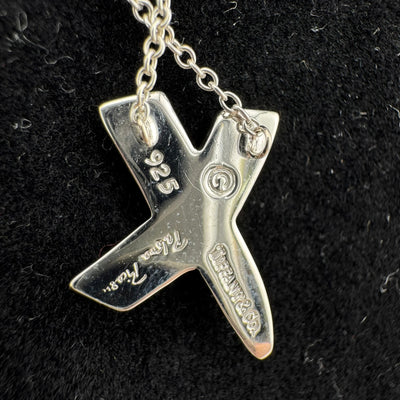Tiffany & Co Paloma Picasso Kiss Cross 925 Sterling Silver Pendant Necklace