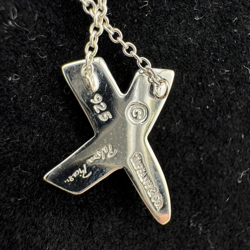 Tiffany & Co Paloma Picasso Kiss Cross 925 Sterling Silver Pendant Necklace