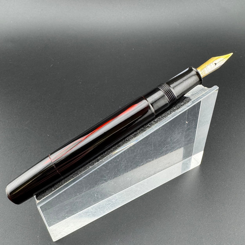 Warranted Black & Red Urushi Eyedropper Fountain Pen Steel Extra-Fine Nib