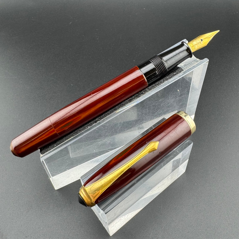 Warranted Red & Orange Urushi Eyedropper Fountain Pen Steel Extra-Fine Nib