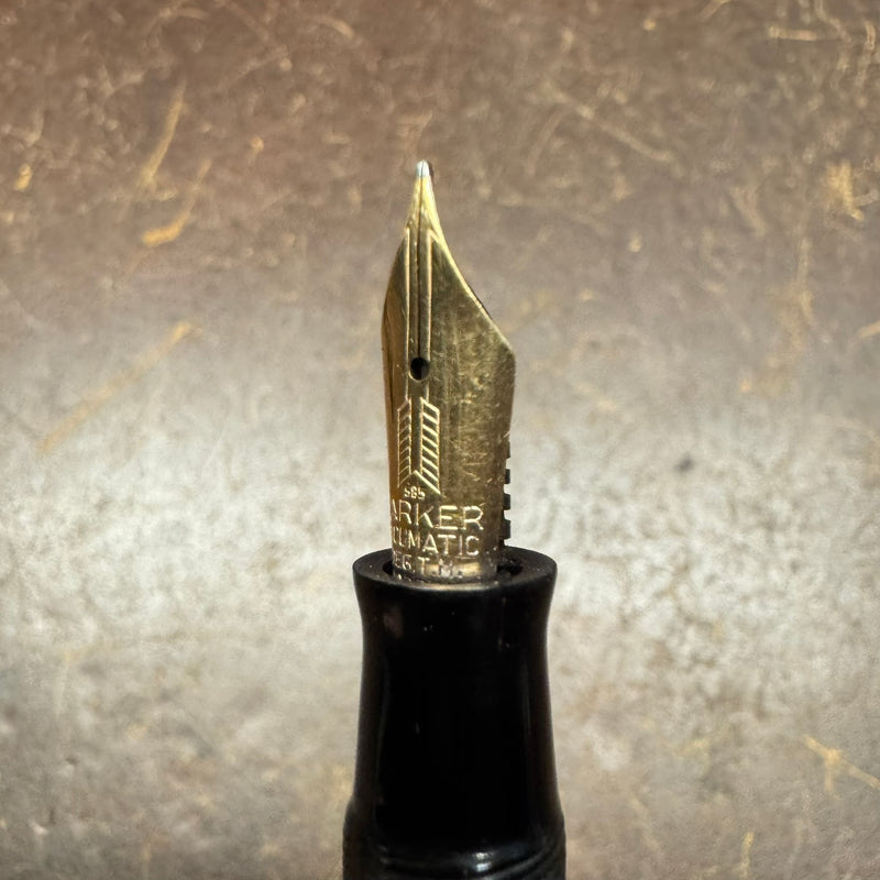 Parker Vacumatic Debutant Brown Transparent Fountain Pen 14K Gold Fine Nib