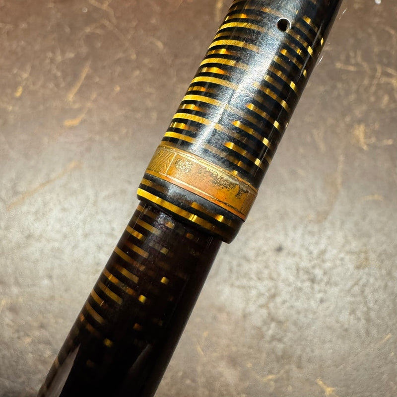 Parker Vacumatic Debutant Brown Transparent Fountain Pen 14K Gold Fine Nib