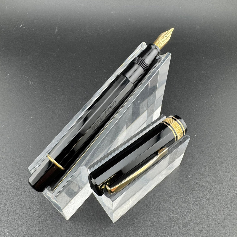 OMAS 1930 Lady Size Black Resin Faceted Fountain Pen 18K Gold Fine