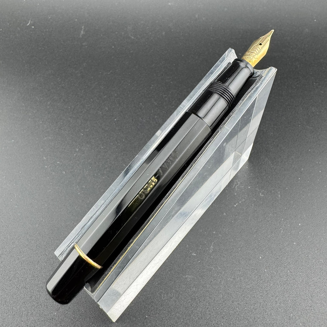 OMAS 1930 Lady Size Black Resin Faceted Fountain Pen 18K Gold Fine