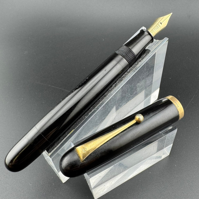 Yugo Black Ebonite Eyedropper Fountain Pen 14K Gold G.K. 40 Fine Nib